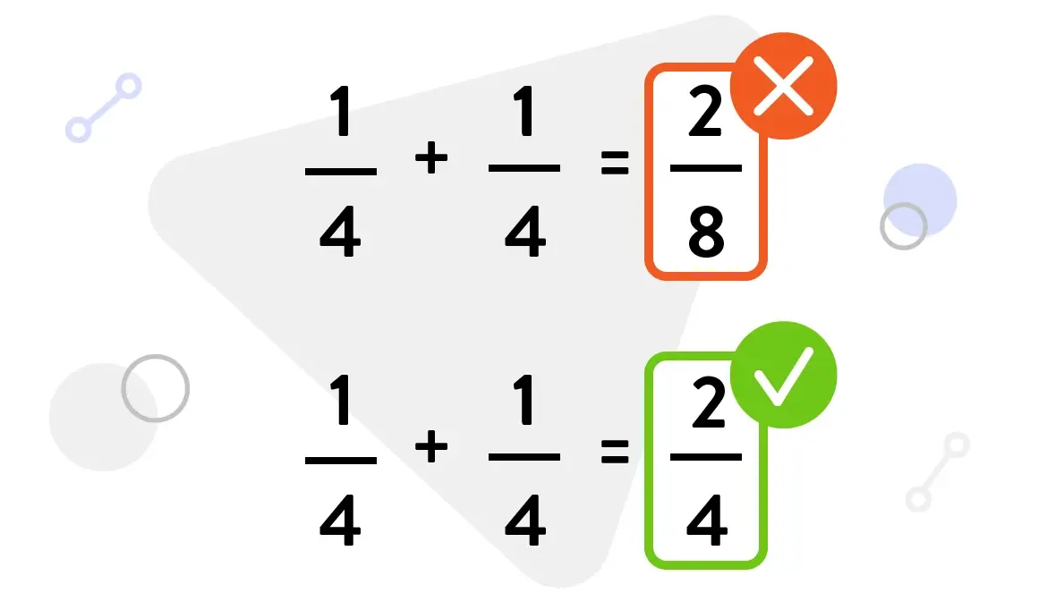 shows incorrect answer to adding fractions