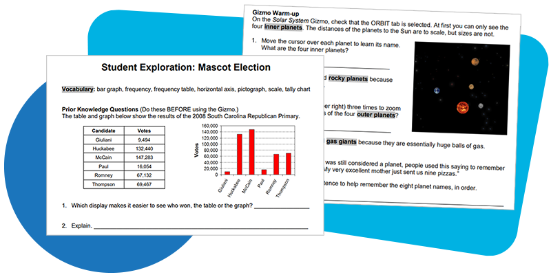 Samples of Gizmos Exploration Sheets