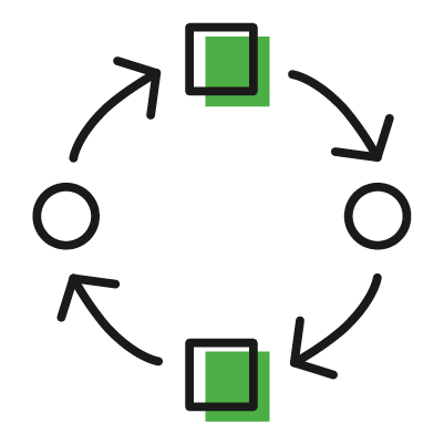 Icon of a circle with boxes