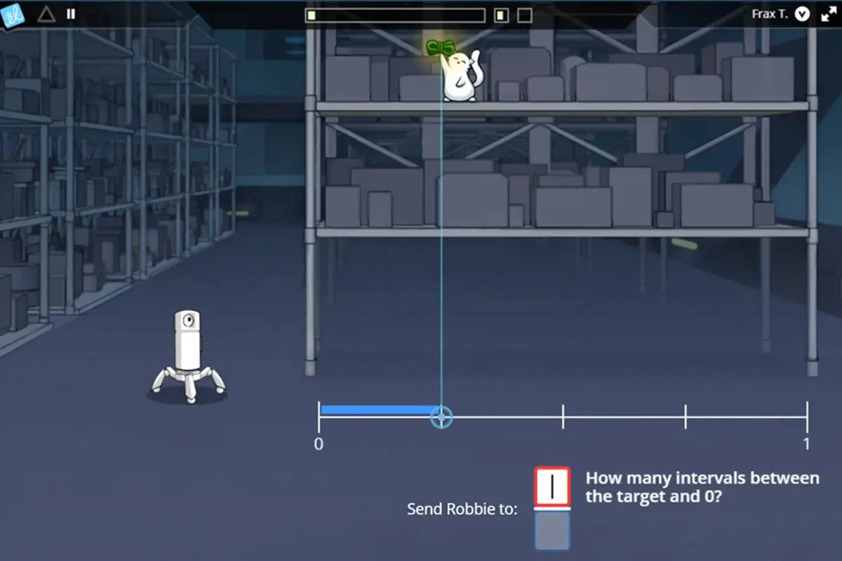 Frax game play showing the focus on counting number of intervals on a number line