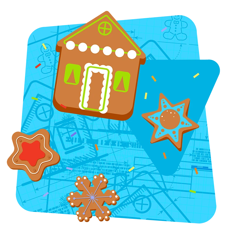 Graphic of Cookies and Gingerbread House with sprinkles