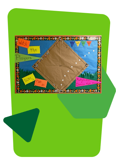 Bulletin board showing a baseball field with highlighted Reflex goals