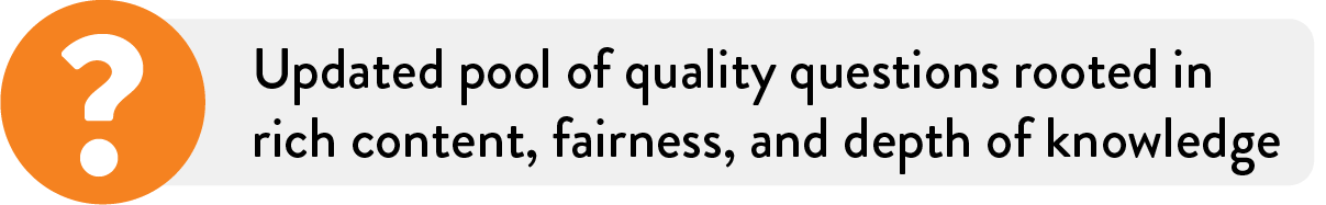 Updated pool of quality questions rooted in rich content, fairness, and depth of knowledge