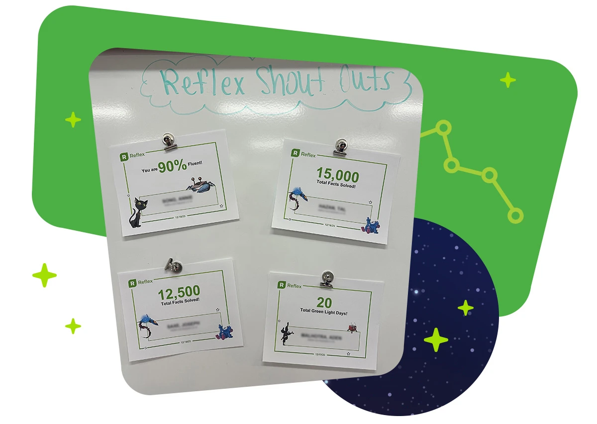 Reflex milestone certificates are on display in Samantha’s classroom.