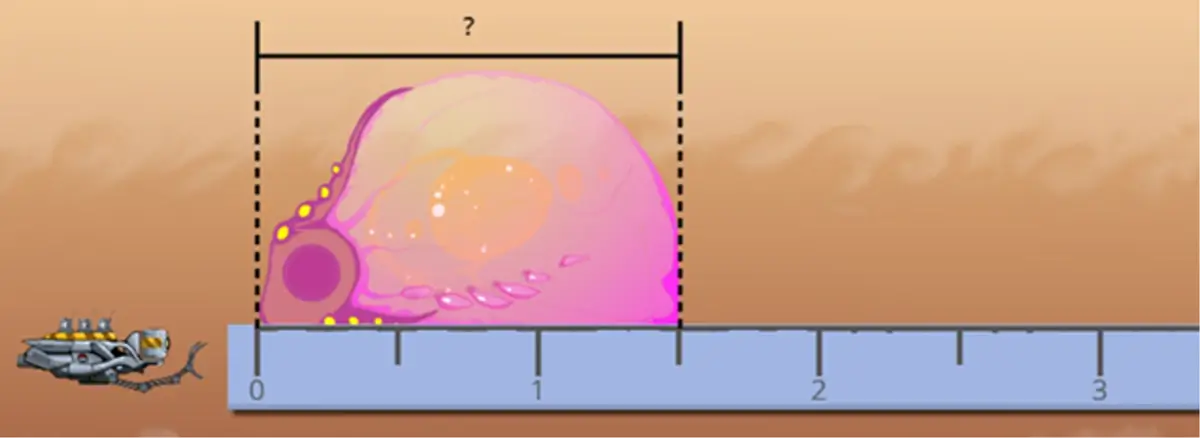 Frax game showing a pink alien cow on a number line